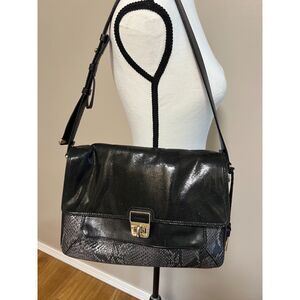 Cole Haan AVA snakeskin embossed black and gray turnlock shoulder bag